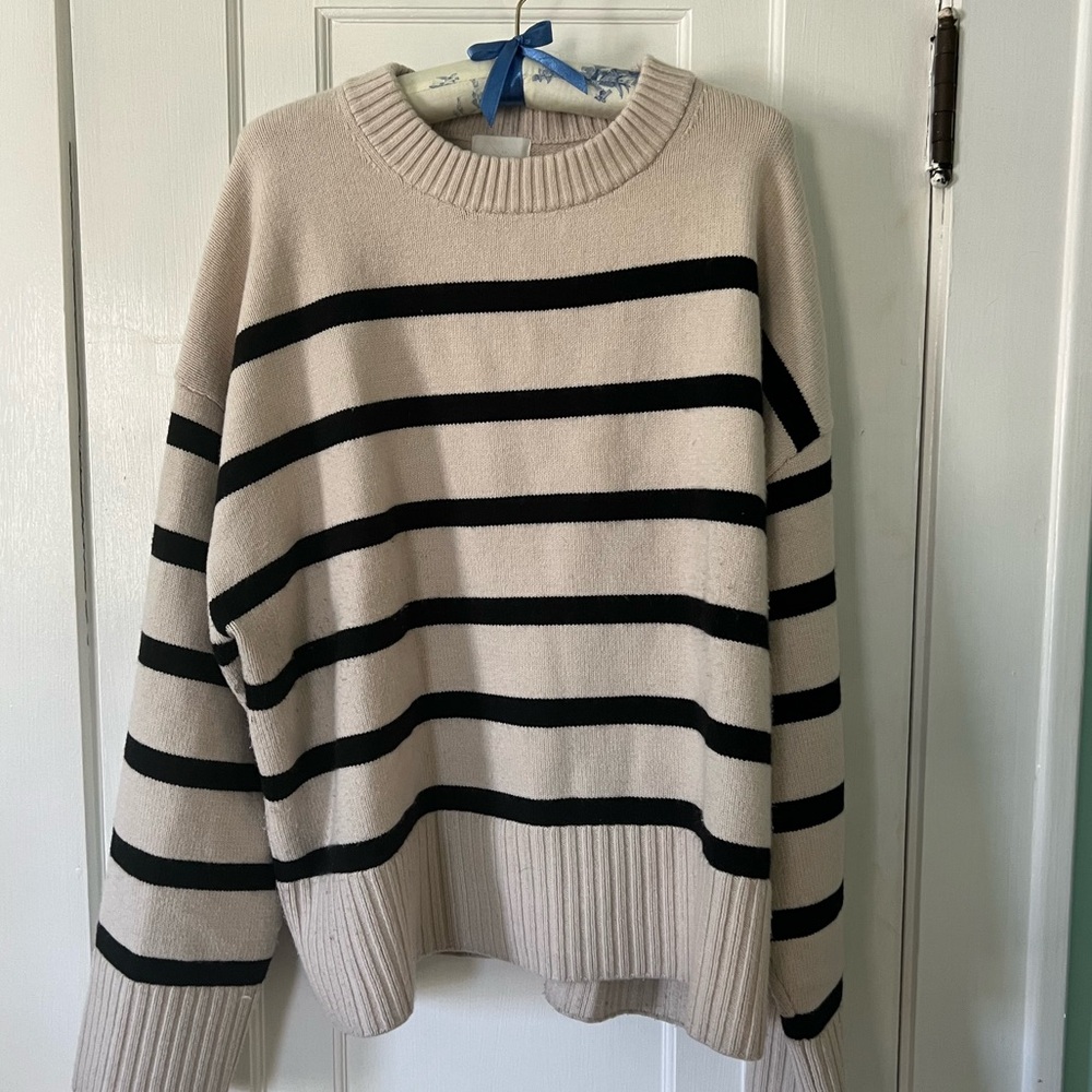 Oatmeal and Black Striped oversized Sweater.